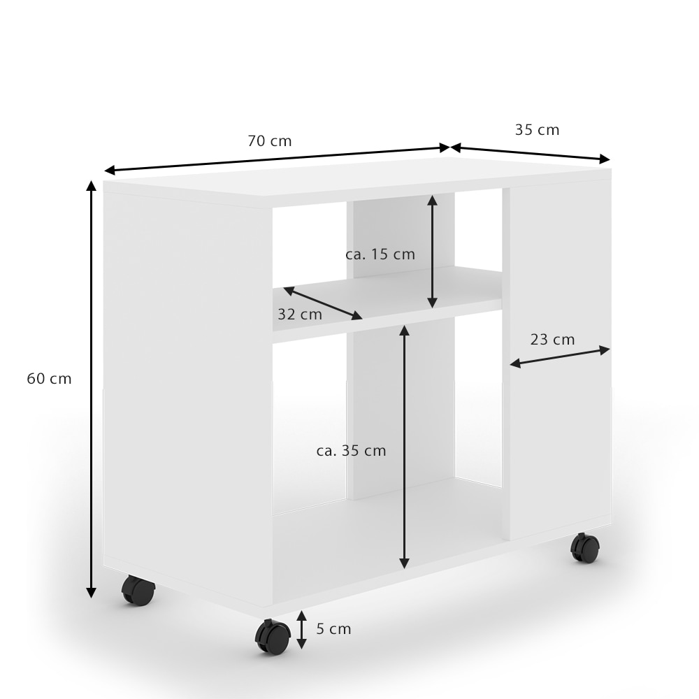 VICCO Beistelltisch ROLLI Couchtisch Rollen Weiß Sofatisch Wohnzimmer Ablage