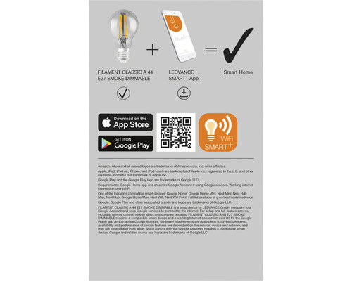 Ledvance Smart WIFI Filament Classic LED-lamp, dimbaar, A60 E27/6W (44W), gerookt glas, 540 lm, 2500 K warm wit