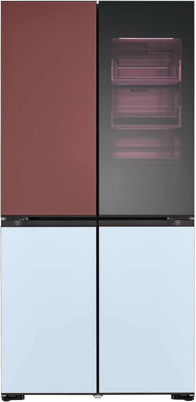 LG GMV960NNME, Klasse E, 617 L, MoodUp Multi-Door Kühlschrank mit InstaView, indivuell einstellbarer Farbänderungen, Musik Kollektion, LCD Display, Total No-Frost, Kompressor mit 10 Jahren Garantie