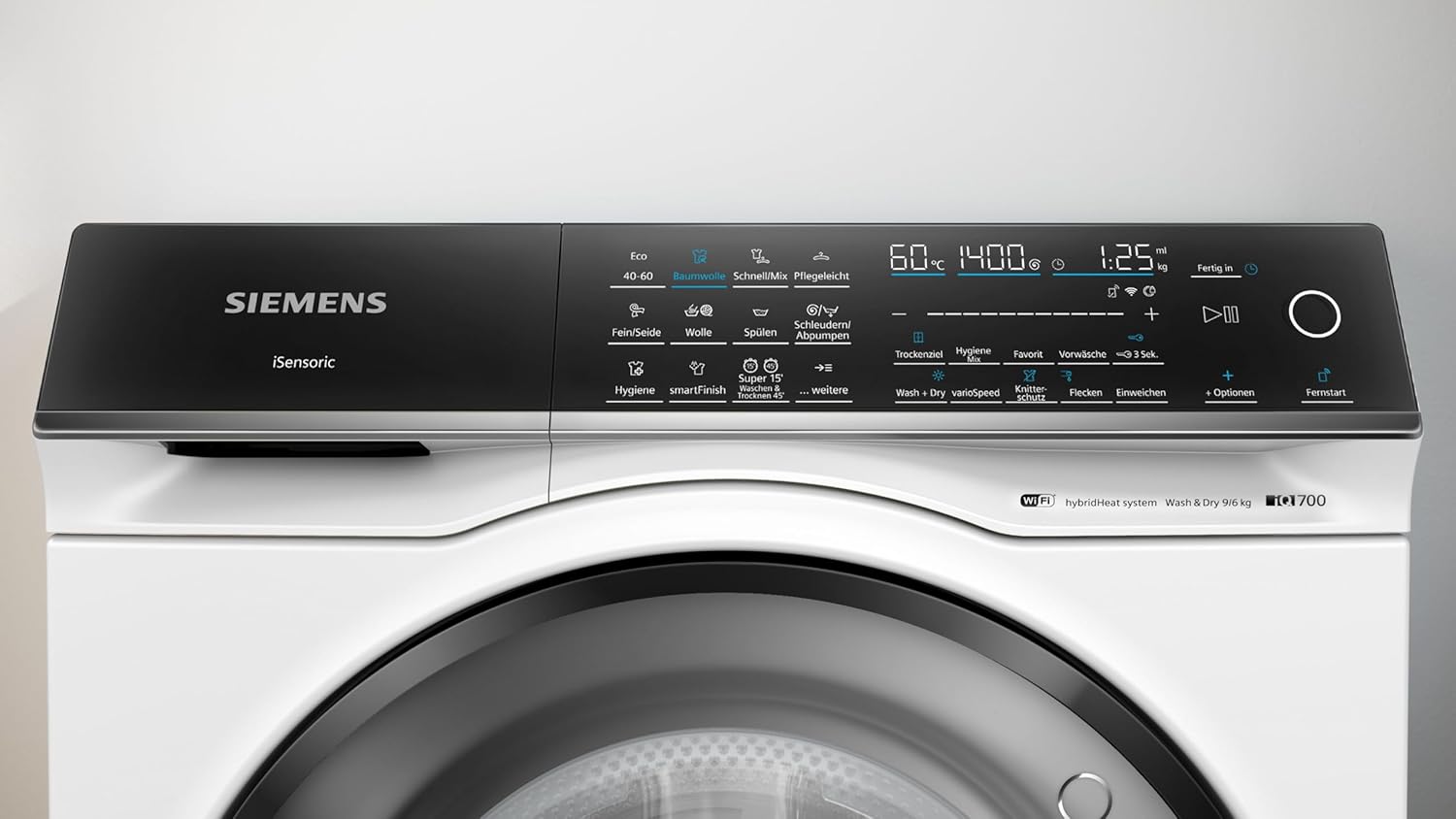 Siemens WN54C2070, iQ700 Smarter Waschtrockner 9 kg Waschen und 6 kg Trocknen, 1400 UpM, Antiflecken-System, smartFinish – Glättet Knitterfalten, varioSpeed Beschleunigung, autoDry-Technologie