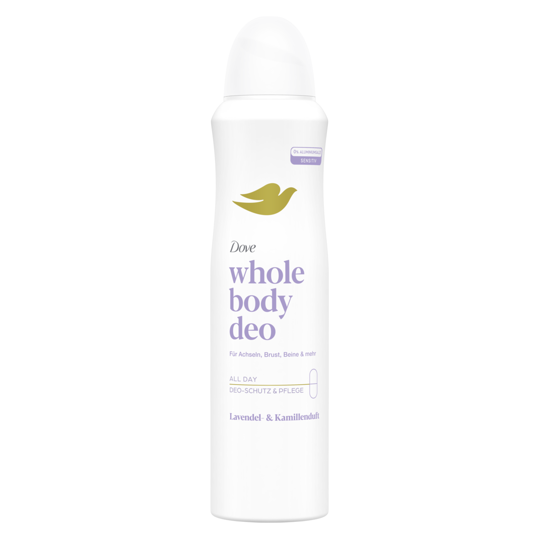 DOVE Deo Whole Body<br>150 ml, Aerosol Spray, Aerosol, Lavendel & Kamillenduft ohne Aluminiumsalze