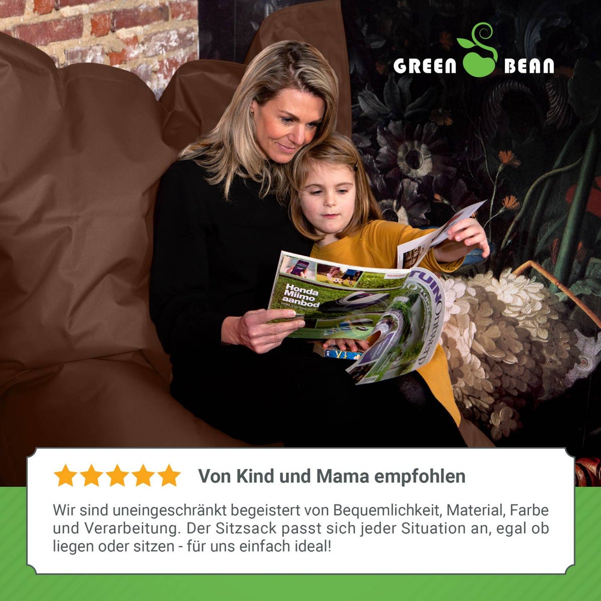 Green Bean Indoor Zitzak XXL 140x180cm 380 Liter Kinderen & Volwassenen Zitzak EPS Kralenvulling Reuze Zitzak Groot Ligbedkussen Zitkussen - Mocha Bruin