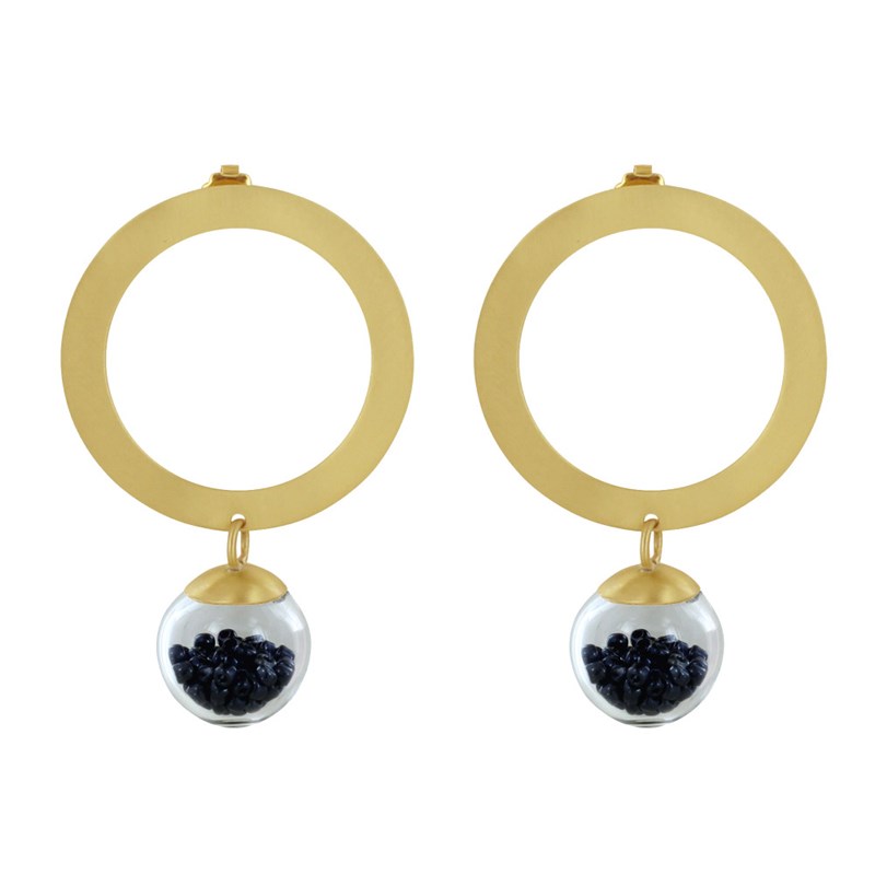 Boucles d'Oreilles Anneau Laiton Bulle Pâte de Verre et Perles