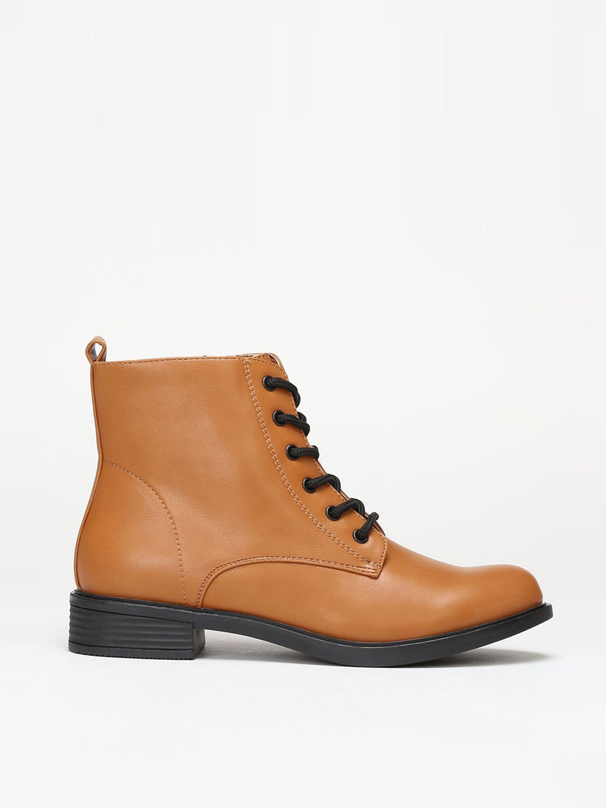 Bottines en simili à lacets- Camel