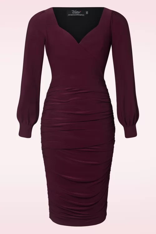 Vintage Diva  Abigail pencil jurk in bordeauxpaars