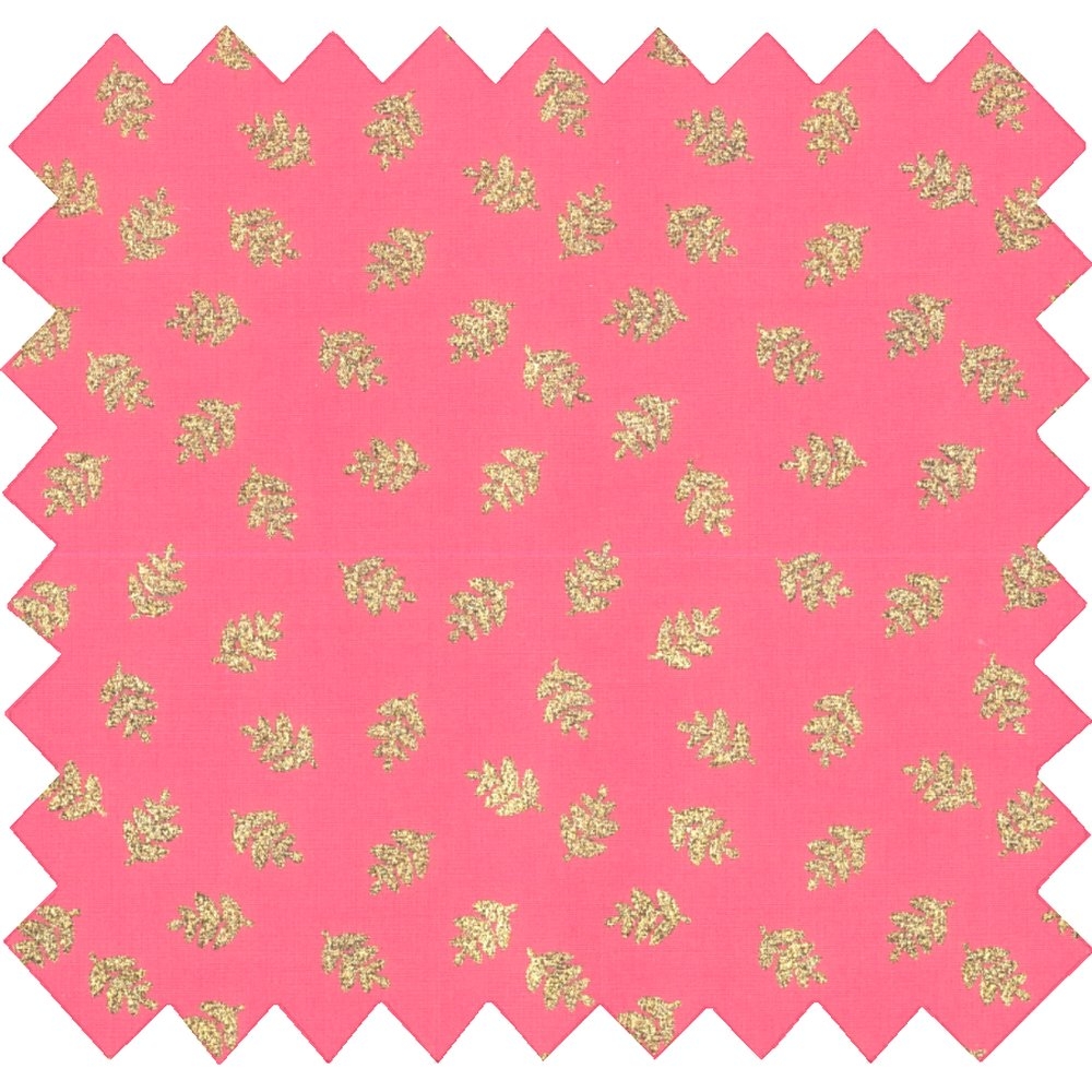 Tissu Coton Au Mètre Feuillage Or Rose