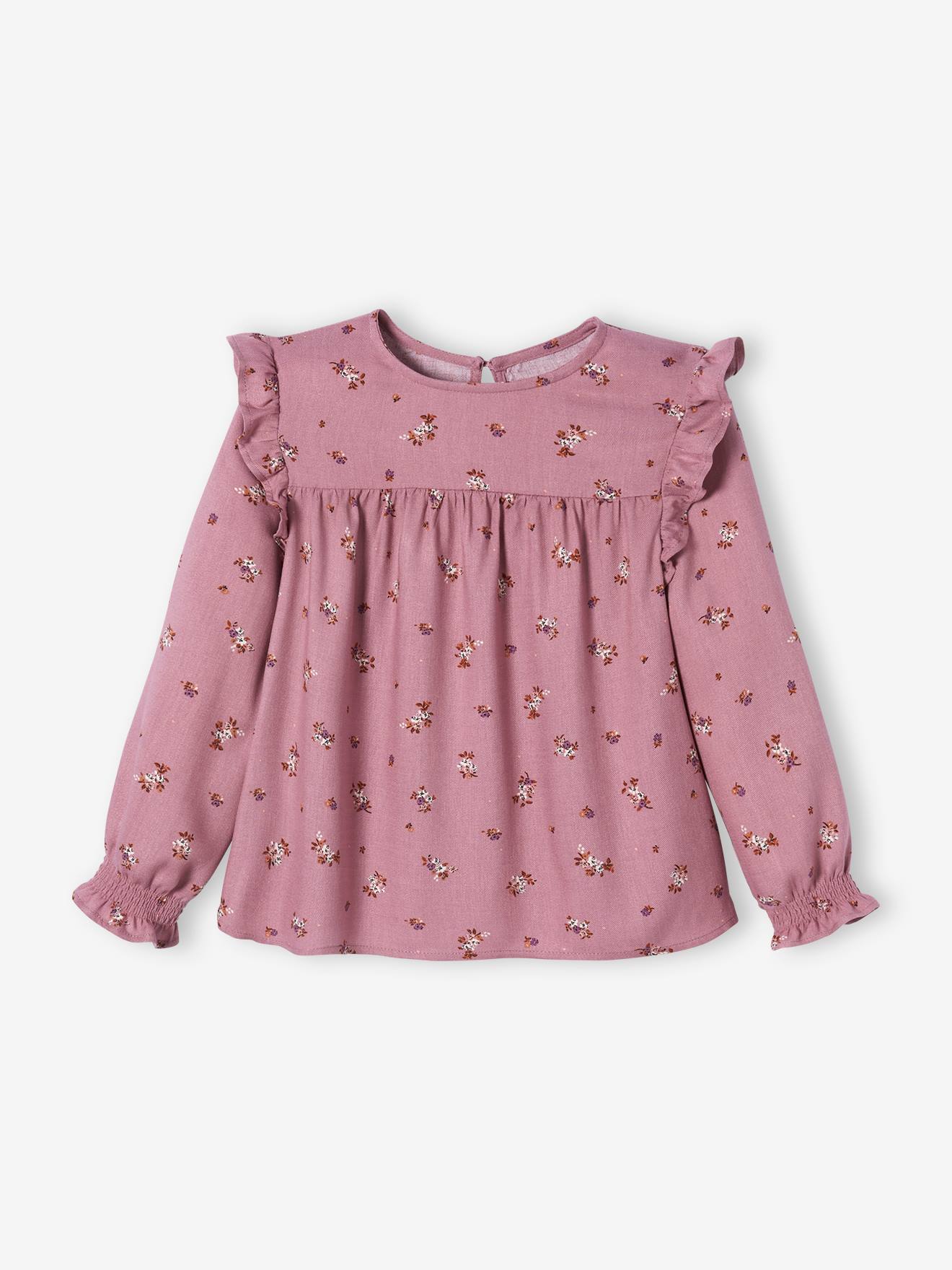 Blusa de manga comprida com flores, para meninas, azul escuro