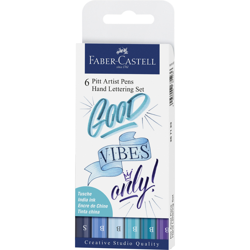 Faber-Castell Tuschestifte Pitt Artist Pen, Handlettering Set, blau, 6 Stück, assortiert