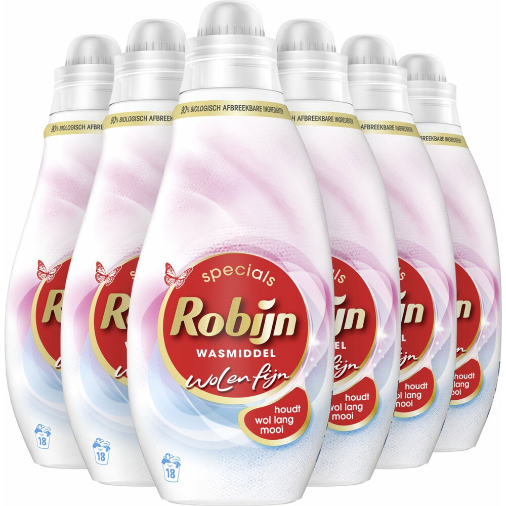 6x Robijn Vloeibaar Wasmiddel Wol & Fijn 18 Wasbeurten720 ml