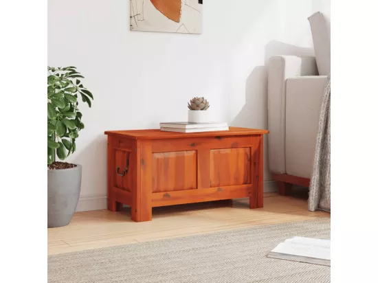 Coffre de rangement avec couvercle marron bois massif d'acacia