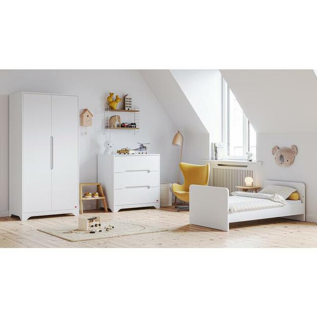 Chambre TRIO Lit 70x140 cm + Commode Armoire OVA Blanc - VOX