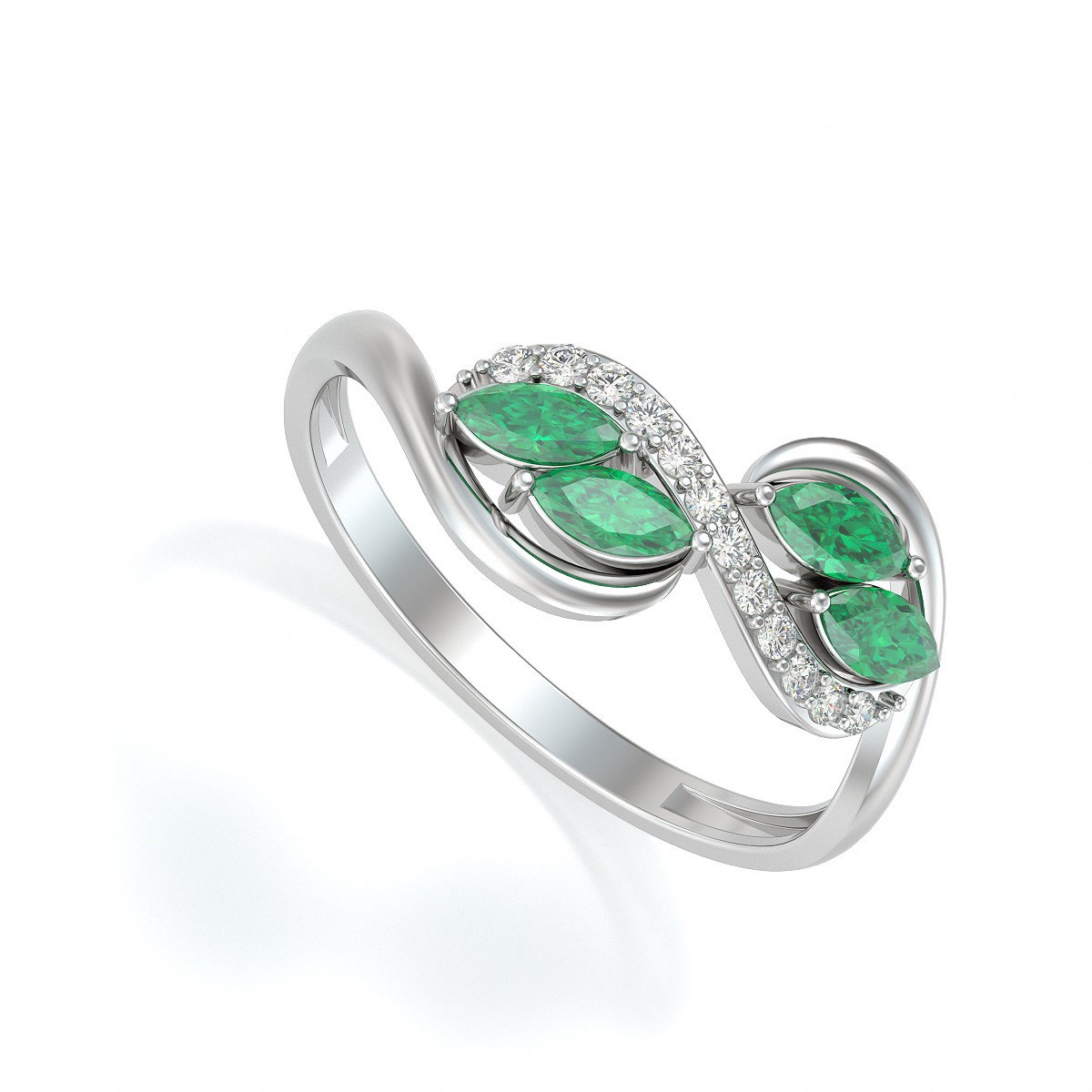 Bague ADEN Or 585 Blanc Emeraude et diamants 1.546grs