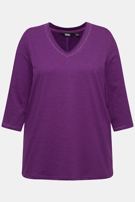 Shirt, Metallic-Nähte, V-Ausschnitt, 3/4-Arm