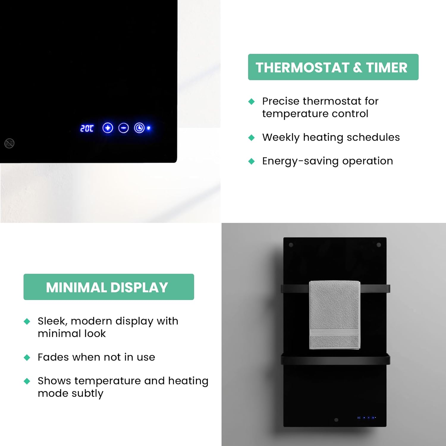 Eurom Infrarotheizung Sani 400 Wifi, schwarz 350135 (Handtuchtrockner Badezimmerheizung Bad-Heizung) Leitung: 400 W/Eingangsspannung: 220-240 V/Heizelemente: Kohlenstoffkristall