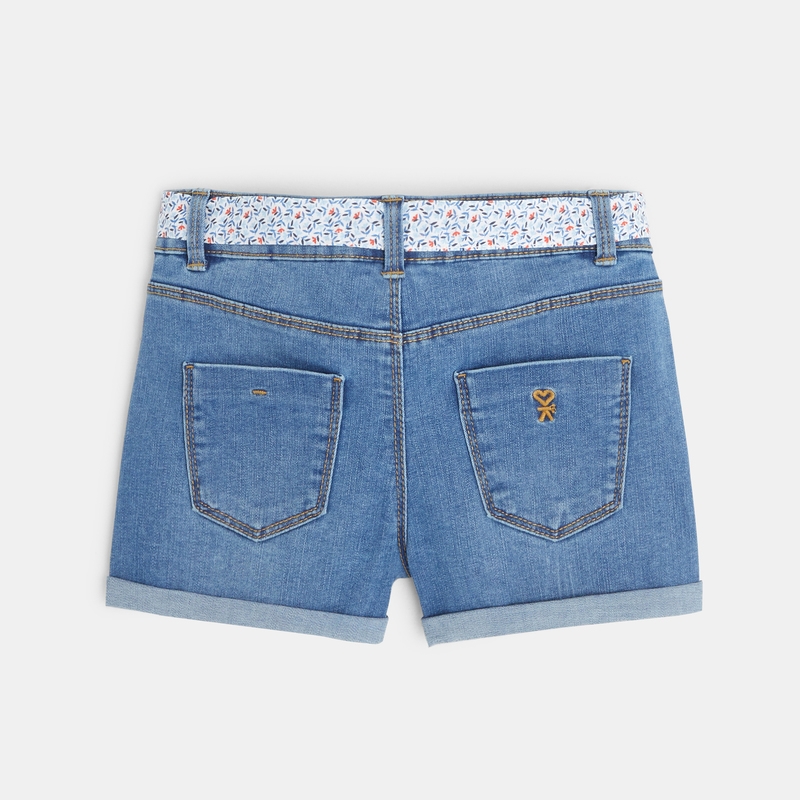 Short en jean ceinturé bleu fille