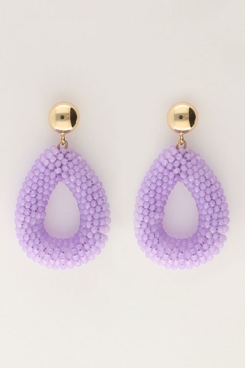 Lila statement oorbellen met steentjes