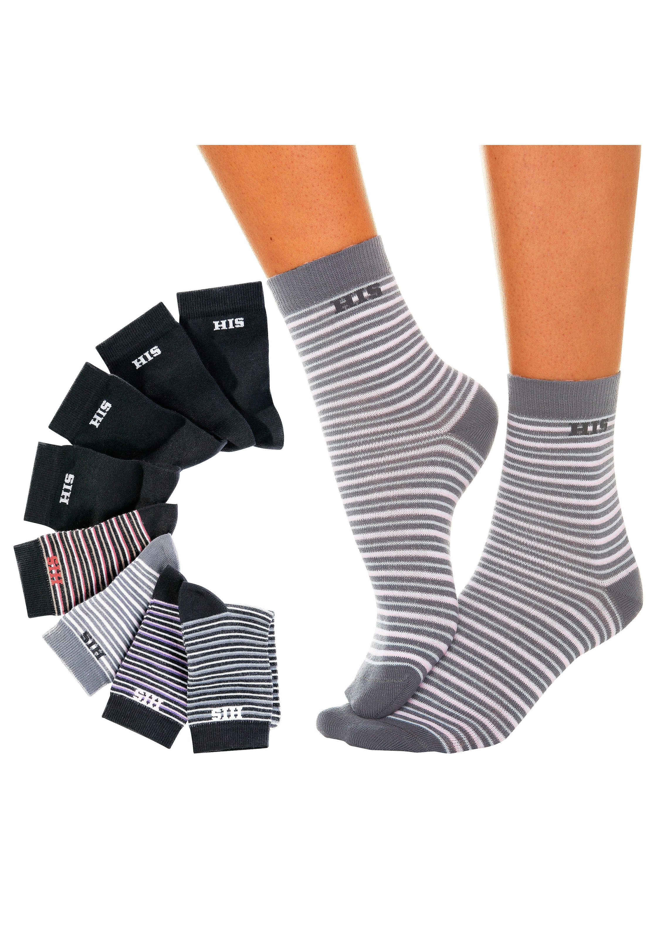 H.I.S Socken Packung, 8 Stk. tlg. geringelt und unifarben
