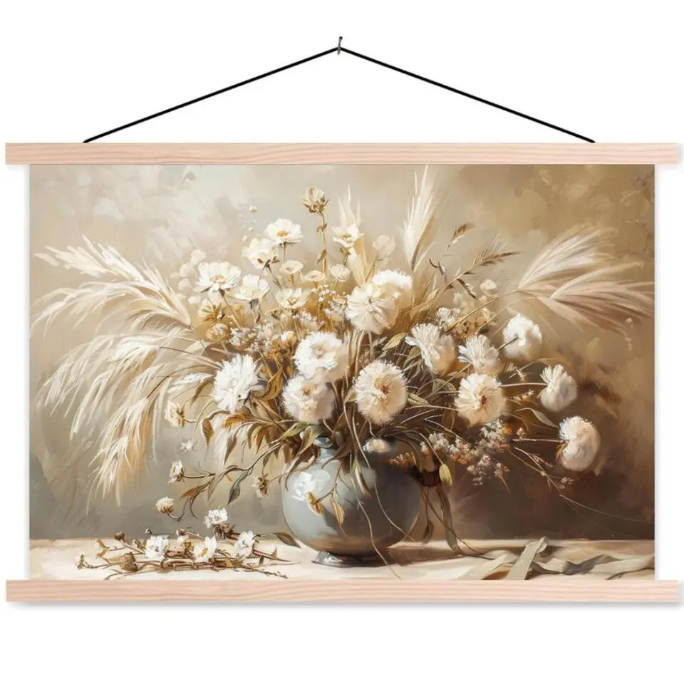 MuchoWow - Schoolplaat/ wandhanger - Bloemen - Vaas - Stilleven - Beig