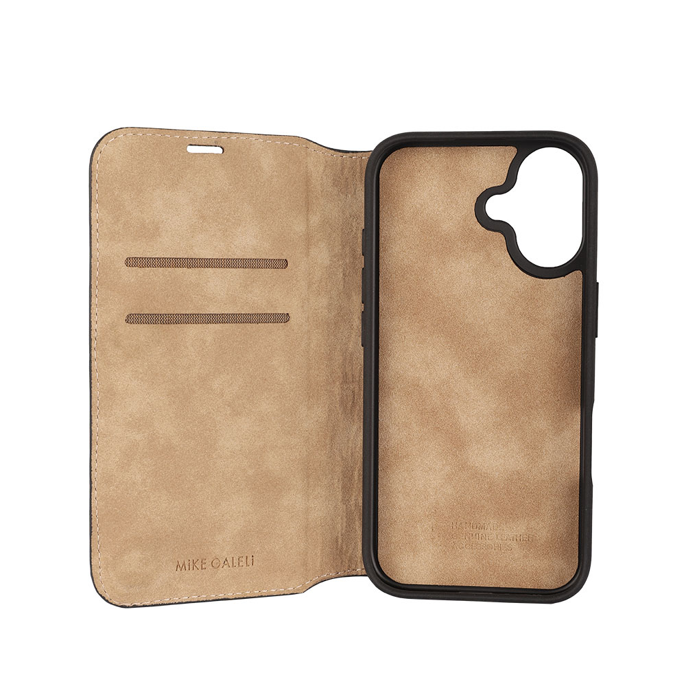 iPhone 17 Echtleder Book Case Tasche Flip Cover Hand Made (MARCXIP17-M01) - Schwarz