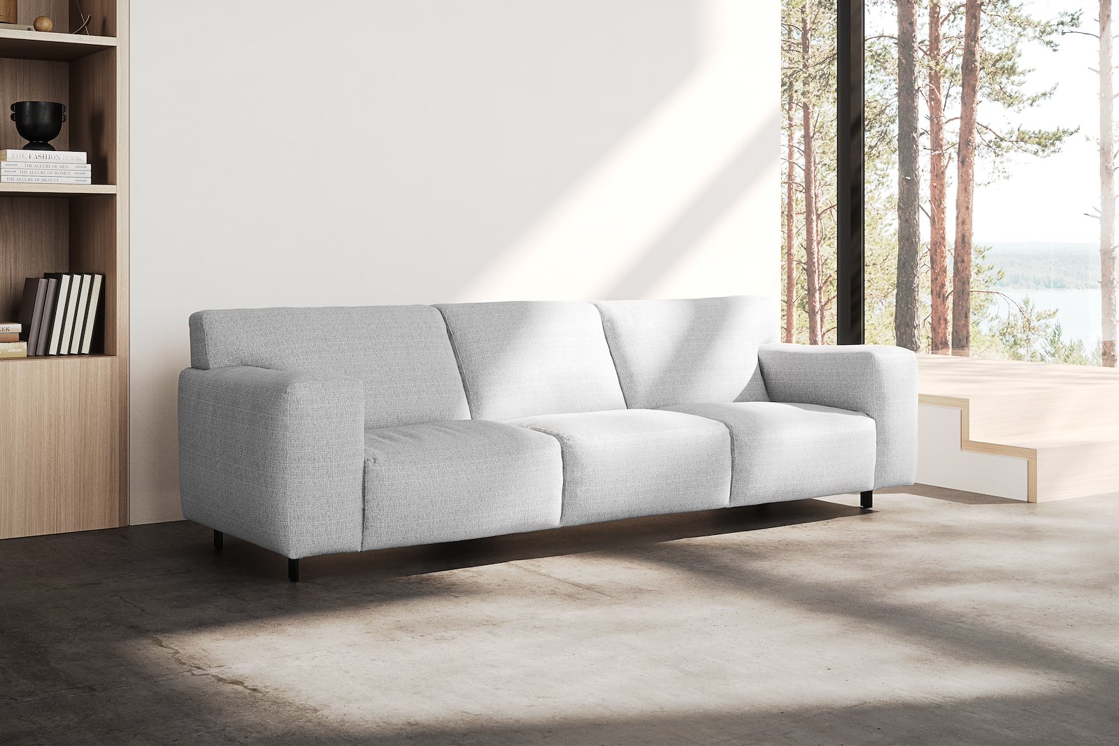 Vesta 4-seter I Tekstil Cortina Silver, standardsøm, sort metallben 10 cm, Comfort CM