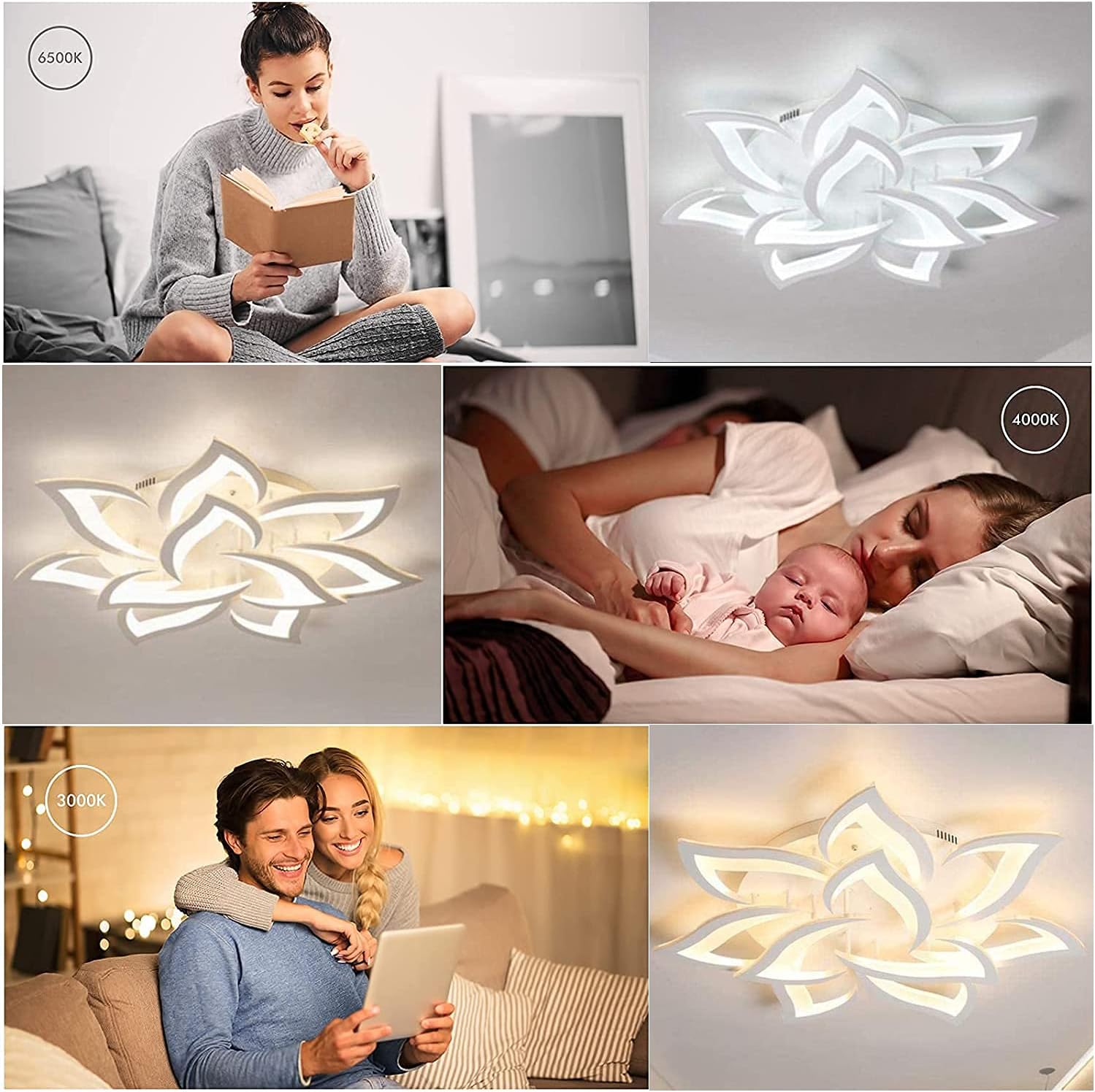 LED Deckenleuchte Dimmbar ,Wohnzimmerlampe mit Fernbedienung Farbwechsel ,Schlafzimmer Deckenlampe moderne Deckenbeleuchtung Deckenbeleuchtung Kronleuchter Lampe,Dimming 10 heads/Ø85cm/33.4in