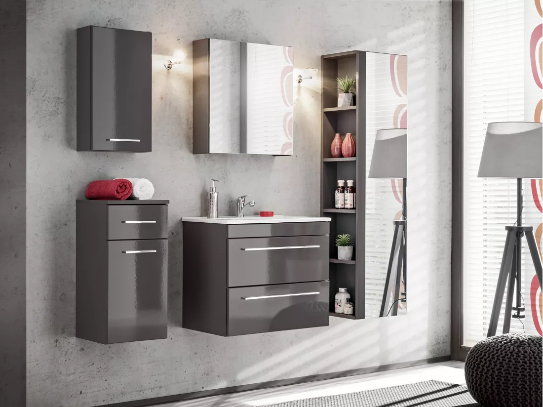 Armoire de toilette avec miroir - Gris - L50 x H55 cm - MOLLY