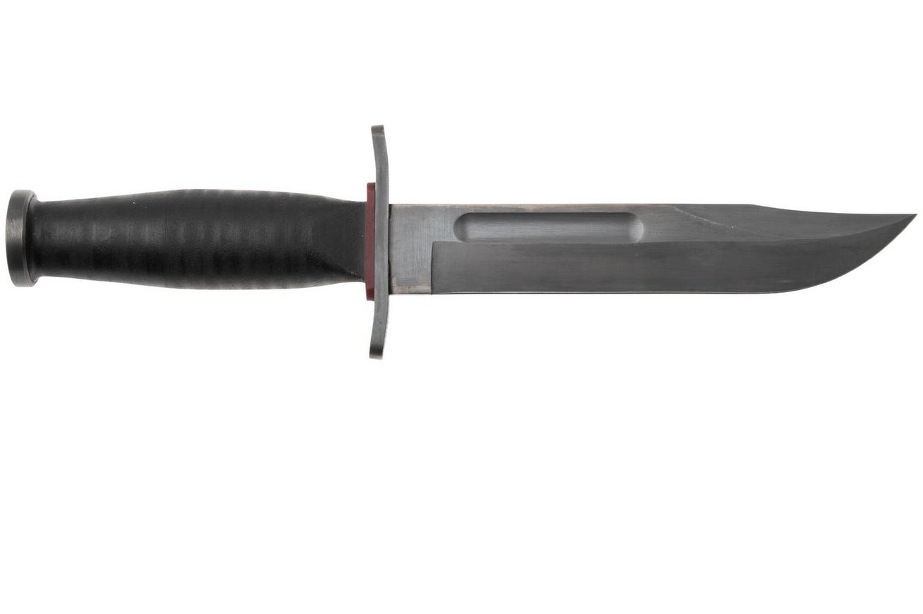 KA-BAR State & Union USN Red Spacer SU6425, Gun Blued 1095CV, Stacked Leather, vaststaand mes