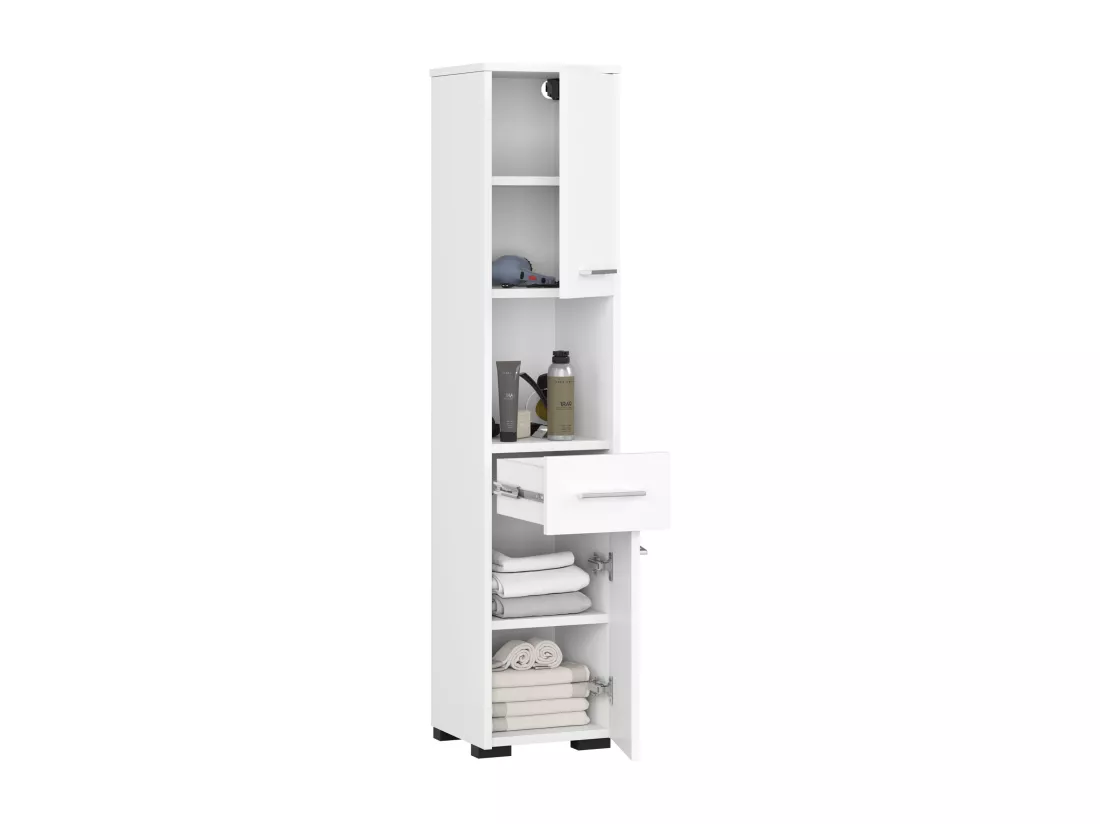 Colonne salle de bains AKORD FIN Blanche 30 cm 2 portes 1 tiroir façade Blanche 5 étagères 30x30x140 cm