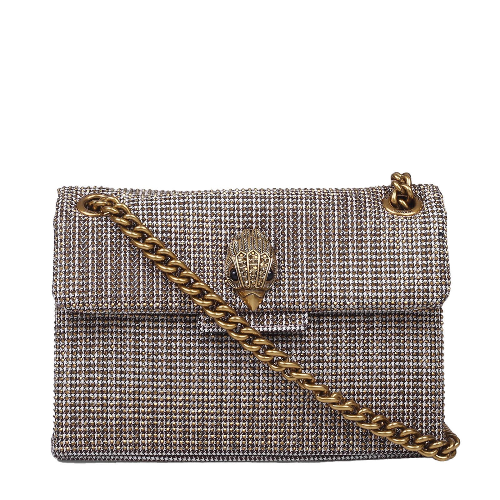 Kurt Geiger crossbody tas Mini Kensington met studs en pied-de-poule print zwart/wit