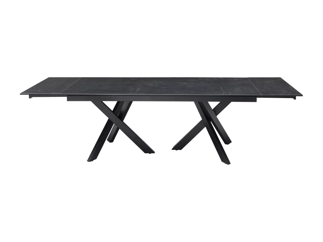 Table à manger extensible 8 à 12 personnes en verre trempé et céramique - Effet marbre noir - MARISO