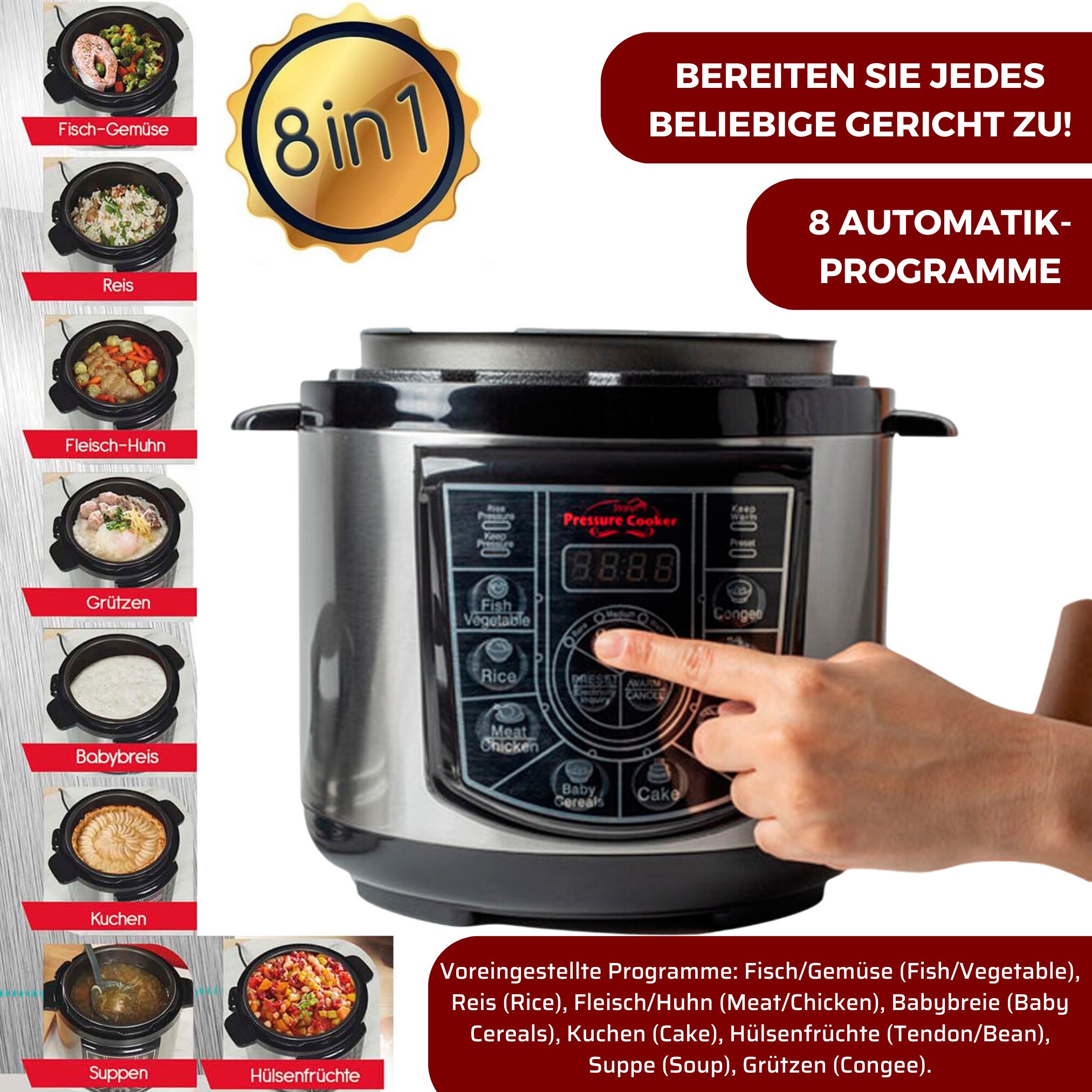 Starlyf® Multikocher - Schnellkochtopf - Reiskocher edelstahl Pressure Cooker