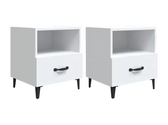 Tables de chevet 2 pcs Blanc Bois d'ingénierie