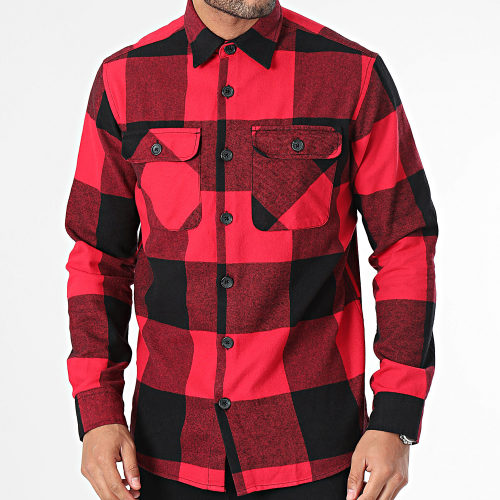Chemise Manches Longues A Carreaux Darren Rouge Noir