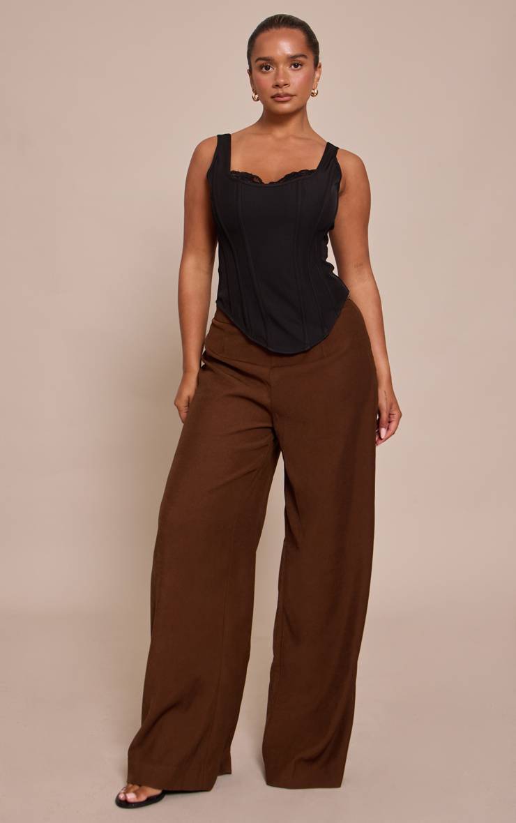 Noir Top Corset Long À Encolure Carrée Et Finitions En Dentelle Shape