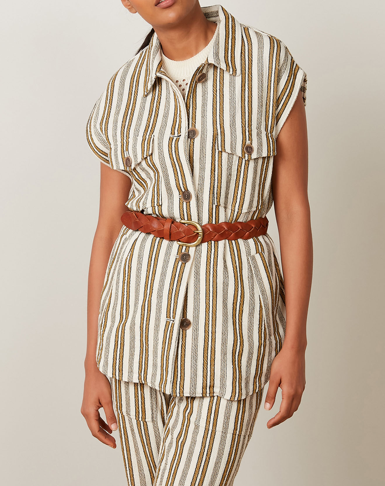 Hartford Veste Vic rayée raw blanc/marron