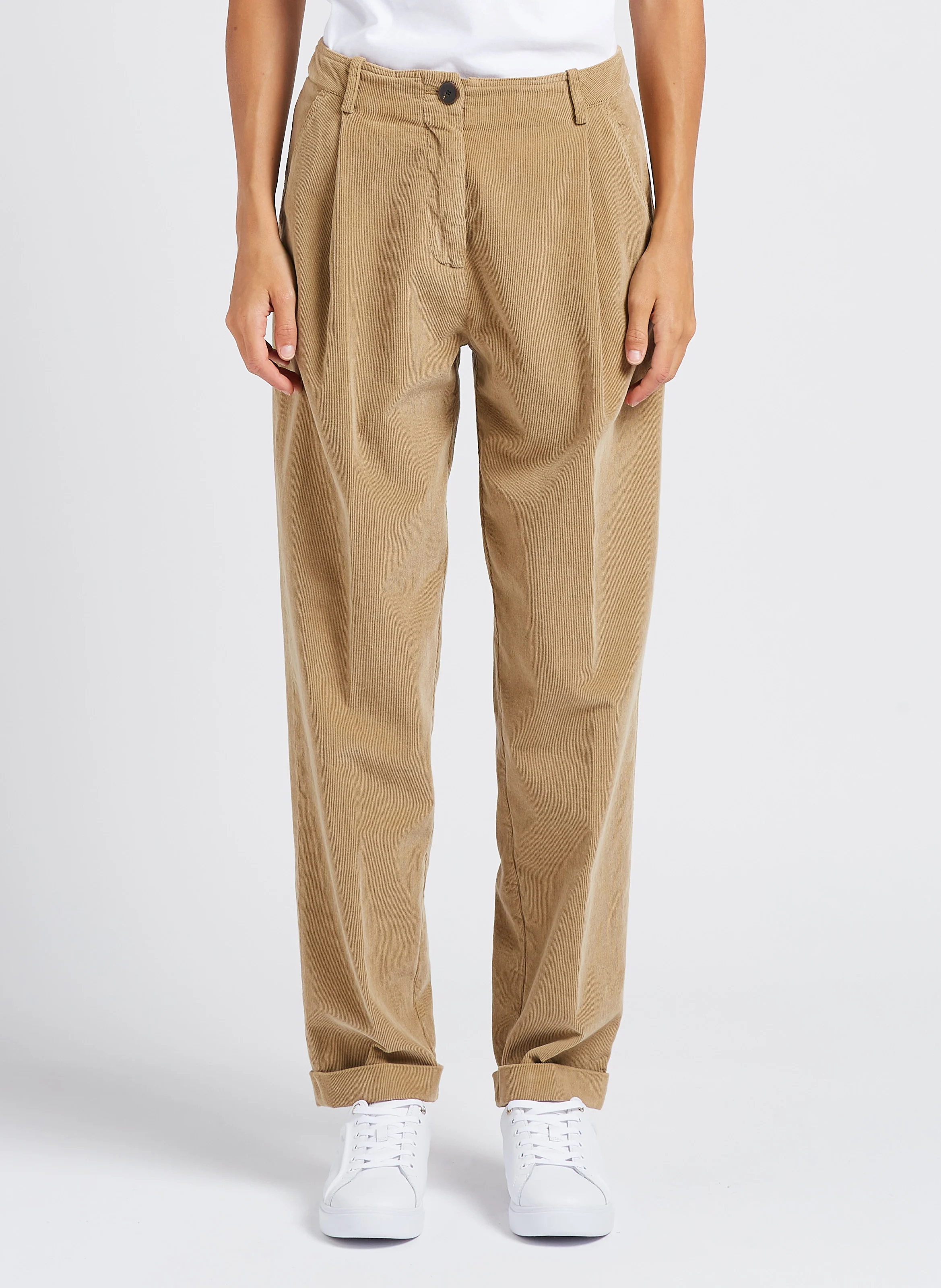 Pantalon carotte en coton de velours côtelé| Marron