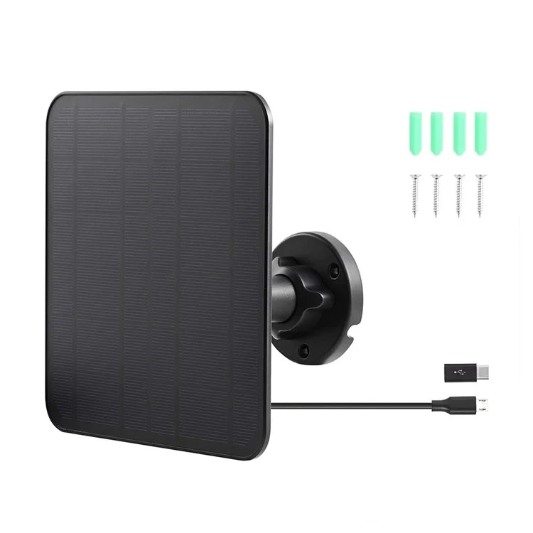 (5W) Solar Panel Sonnenkollektor mit USB-C Anschluss für Sicherheitskameras   Verstellbarer Halterung - Schwarz