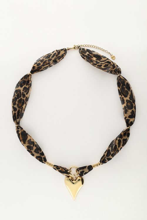 Panterprint cord ketting met statement hart