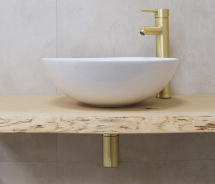 Saniclear Raja wastafel set glans wit met gouden kraan