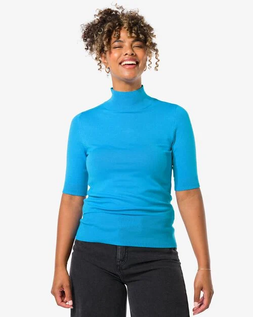 pull col roulé femme en maille bleu
