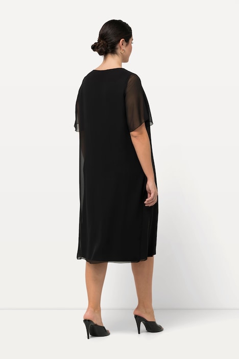 Chiffonkleid, Schmucksteine, A-Linie, Rundhals, Halbarm