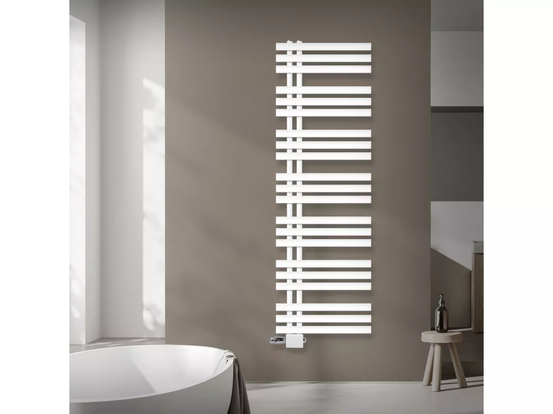 Radiateur Design Iron EM 500x1600 mm Blanc Raccord Central au Bas avec Garniture