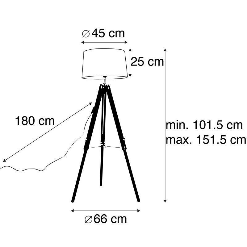 Vloerlamp Tripod zwart met kap 45cm linnen donker grijs