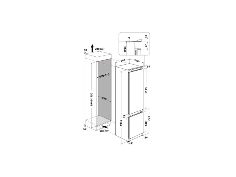 Whirlpool Everest ART 9811 SF2 - Køleskab/fryser - bund-fryser - til indbygning - niche - bredde: 56 cm - dybde: 55 cm - højde: 194 cm - 306 liter - Klasse E - hvid