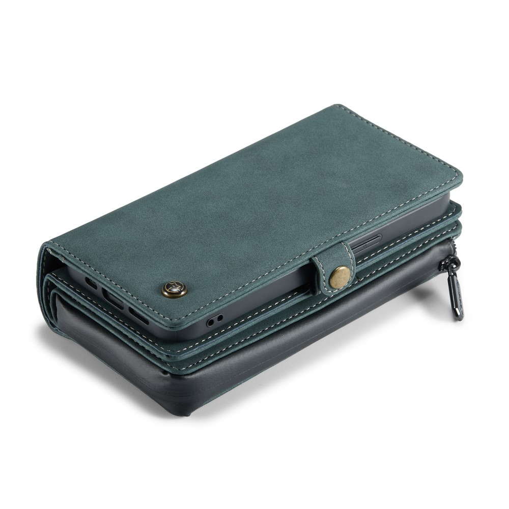iPhone 13 Pro 3in1 Leder Tasche   Magnet Hardcase Karten Etui - Blau / Grün