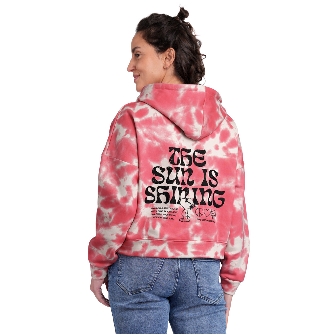 Jonas Nielsen Peanuts Hoodie im Tie Dye Look pink / hellbeige