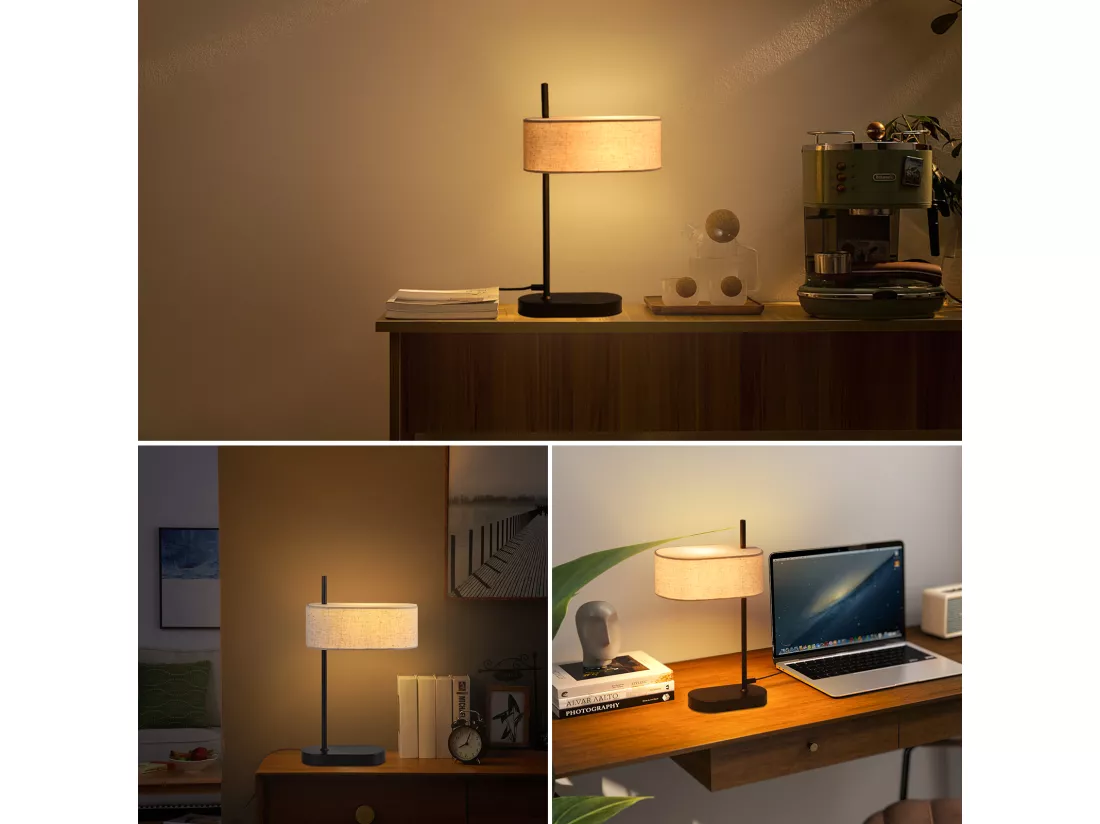 NETTLIFE Lampe de chevet chambre lampe de table vintage - 44,5cm E14 lin noir avec interrupteur rétro