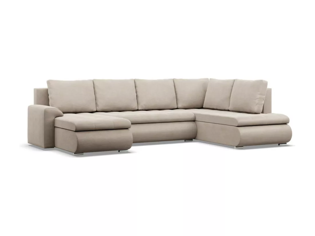 Canapé d'angle en U avec fonction sommeil, Ottoman, Beige