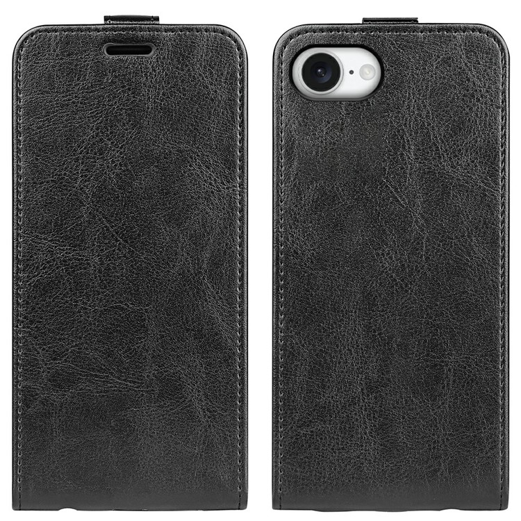 iPhone 16e Leder Tasche Flip Cover Vertikal im Retro Look mit Kartenfach - Schwarz