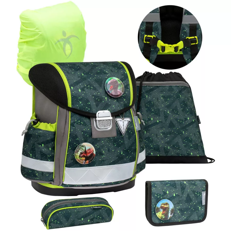 Belmil Schulranzen Classy Schulranzen Set 6-teilig mit Brustgurt Green Splash